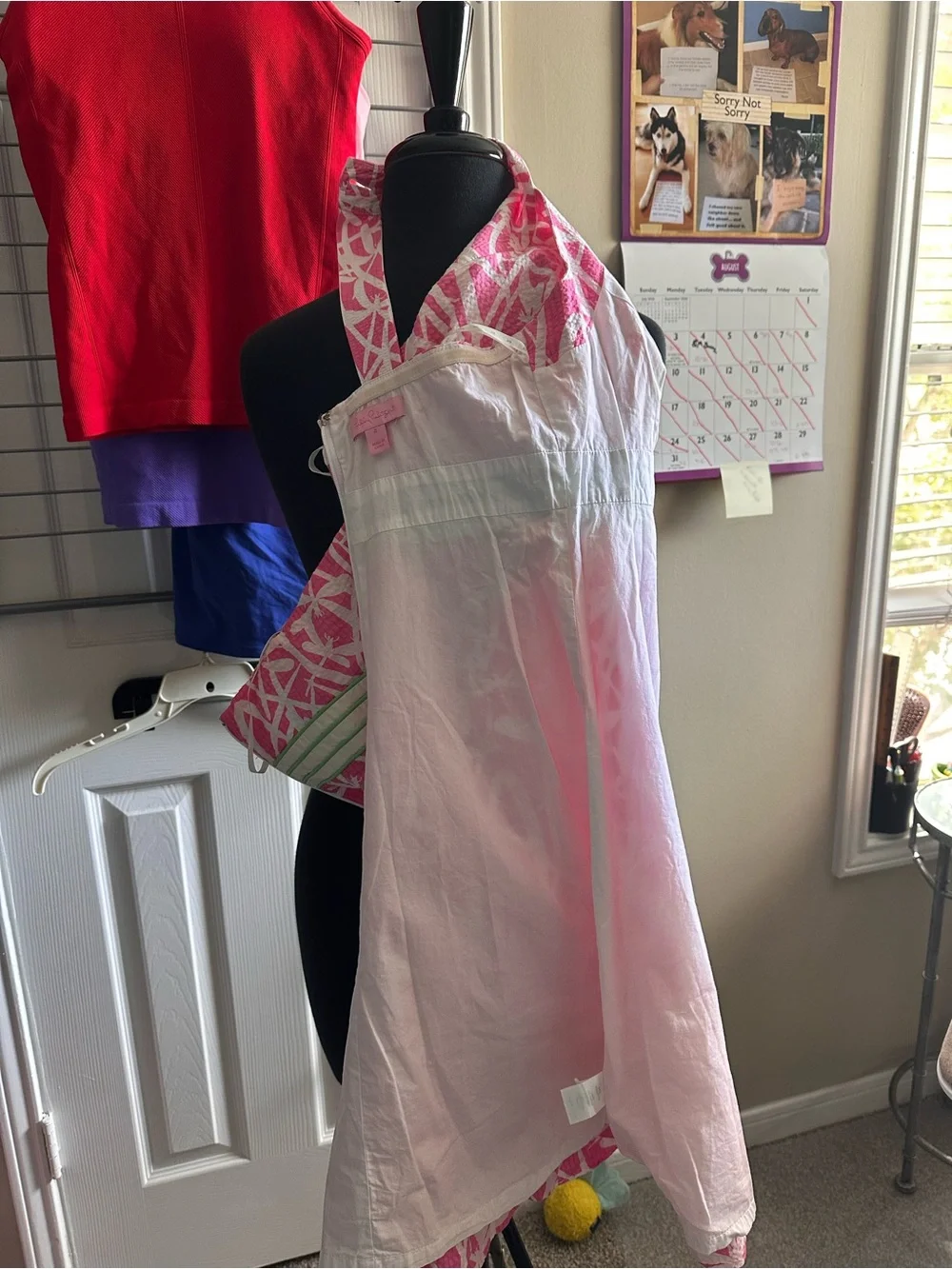 Lilly Pulitzer Pink and White Sleeveless A-Line Dress with Green Waistband